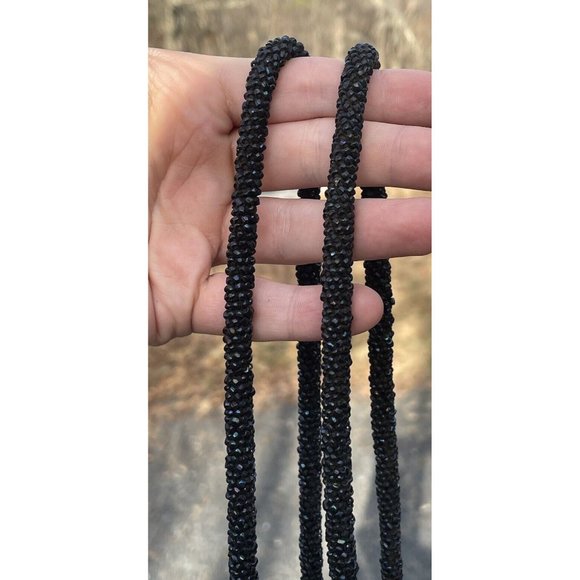 Antique Vintage 20th C.  Dark Iridescent Beaded Flapper Art Deco Glass Purse Bag - Picture 10 of 16